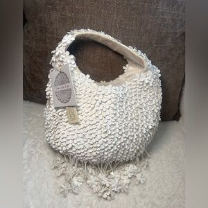 White Floral Beaded Bag